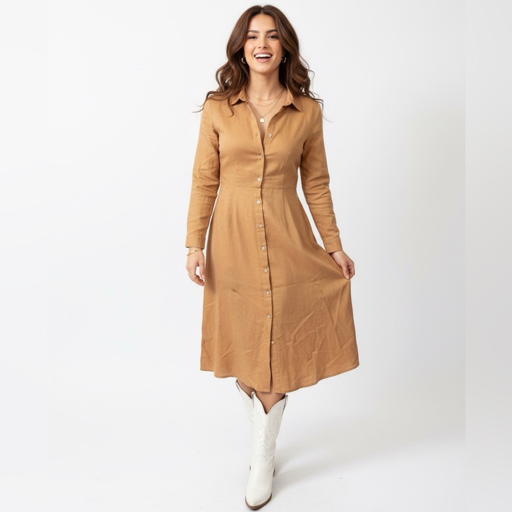 LINEN DRESS BURNT ORANGE GRAE COVE COWGIRL CABINCORE
